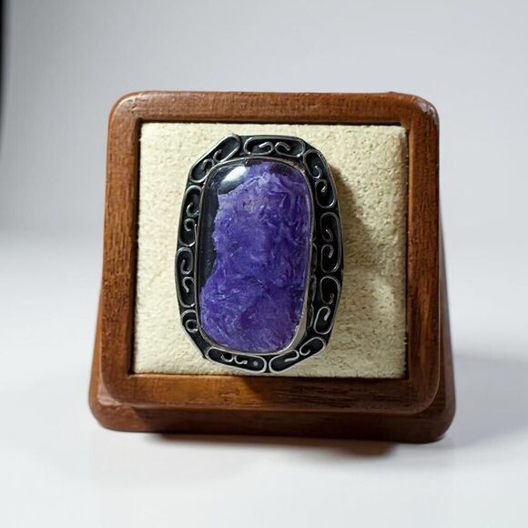 Mystic Violet Elegance: Handmade Charoite Ring in Sterling Silver Size 7 New - Picture 1 of 4